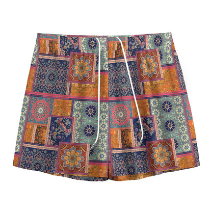 Ethnic Floral Patchwork Pattern Print Mesh Shorts