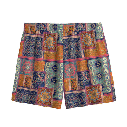 Ethnic Floral Patchwork Pattern Print Mesh Shorts