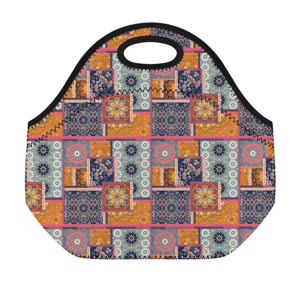 Ethnic Floral Patchwork Pattern Print Neoprene Lunch Bag