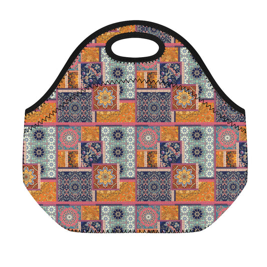 Ethnic Floral Patchwork Pattern Print Neoprene Lunch Bag