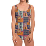 Ethnic Floral Patchwork Pattern Print One Piece Swimsuit