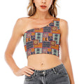 Ethnic Floral Patchwork Pattern Print One Shoulder Crop Top