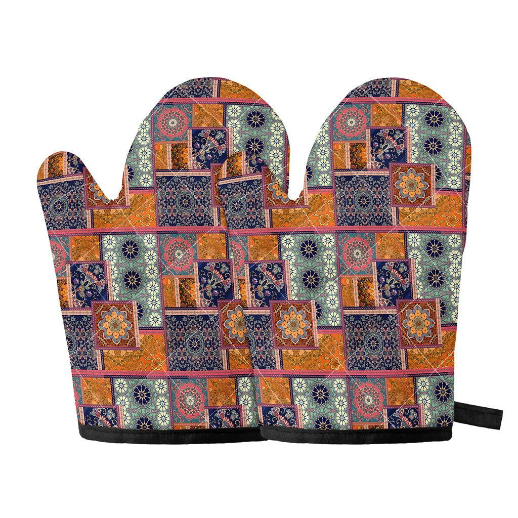 Ethnic Floral Patchwork Pattern Print Oven Mitts