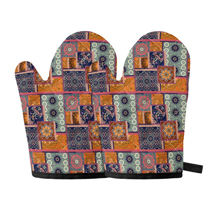 Ethnic Floral Patchwork Pattern Print Oven Mitts