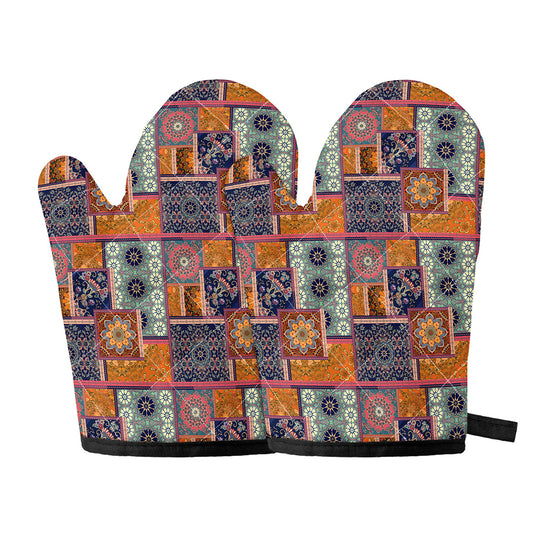 Ethnic Floral Patchwork Pattern Print Oven Mitts