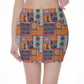 Ethnic Floral Patchwork Pattern Print Pencil Mini Skirt