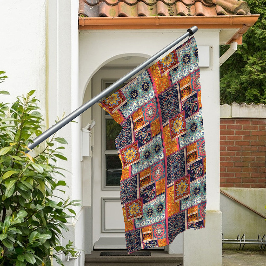 Ethnic Floral Patchwork Pattern Print Polyester Flag
