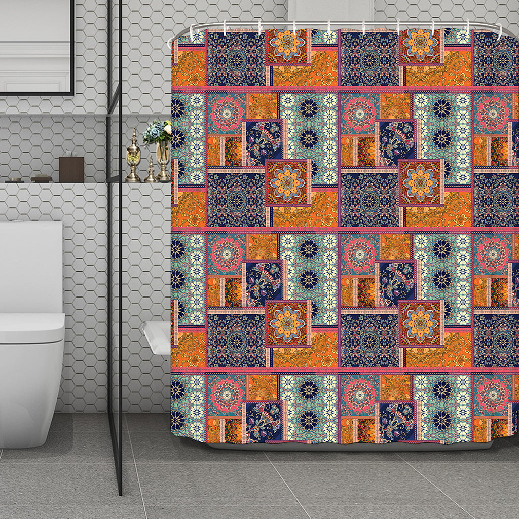 Ethnic Floral Patchwork Pattern Print Polyester Shower Curtain
