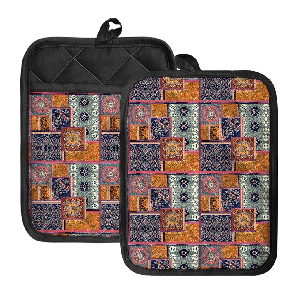 Ethnic Floral Patchwork Pattern Print Pot Holders With Pocket