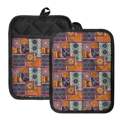 Ethnic Floral Patchwork Pattern Print Pot Holders With Pocket