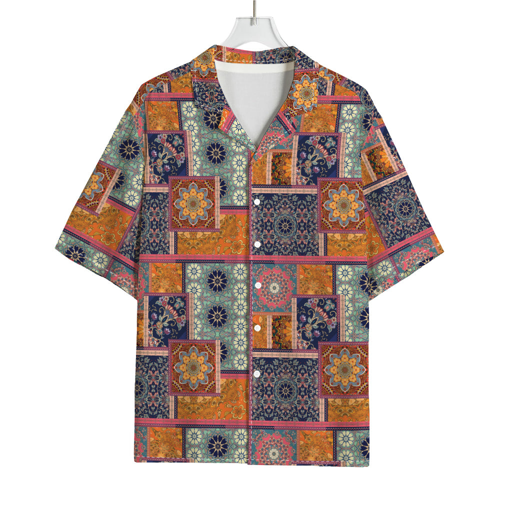 Ethnic Floral Patchwork Pattern Print Rayon Hawaiian Shirt