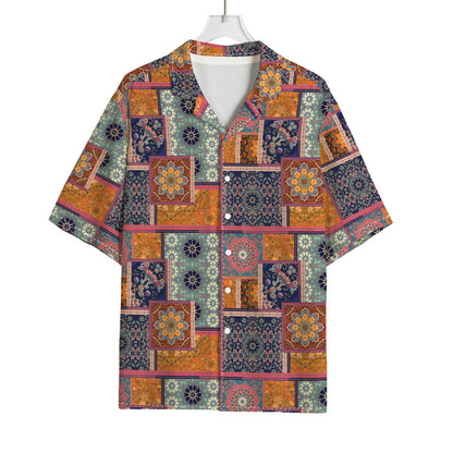 Ethnic Floral Patchwork Pattern Print Rayon Hawaiian Shirt