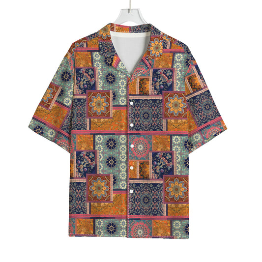 Ethnic Floral Patchwork Pattern Print Rayon Hawaiian Shirt