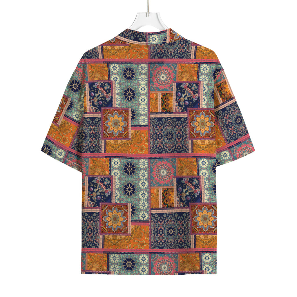 Ethnic Floral Patchwork Pattern Print Rayon Hawaiian Shirt