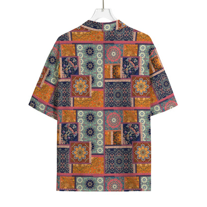 Ethnic Floral Patchwork Pattern Print Rayon Hawaiian Shirt