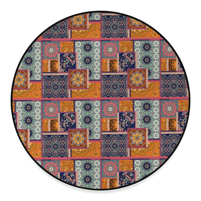 Ethnic Floral Patchwork Pattern Print Round Floor Mat