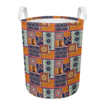 Ethnic Floral Patchwork Pattern Print Round Laundry Basket