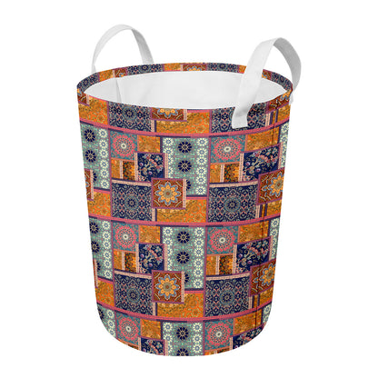 Ethnic Floral Patchwork Pattern Print Round Laundry Basket