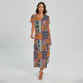 Ethnic Floral Patchwork Pattern Print Short Sleeve Maxi Dress
