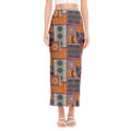 Ethnic Floral Patchwork Pattern Print Side Slit Maxi Skirt