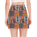 Ethnic Floral Patchwork Pattern Print Side Slit Mini Skirt
