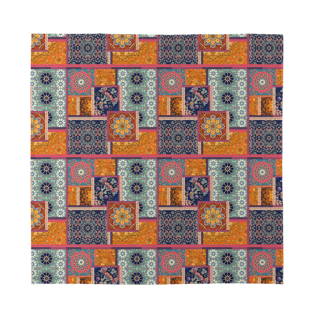 Ethnic Floral Patchwork Pattern Print Silk Bandana