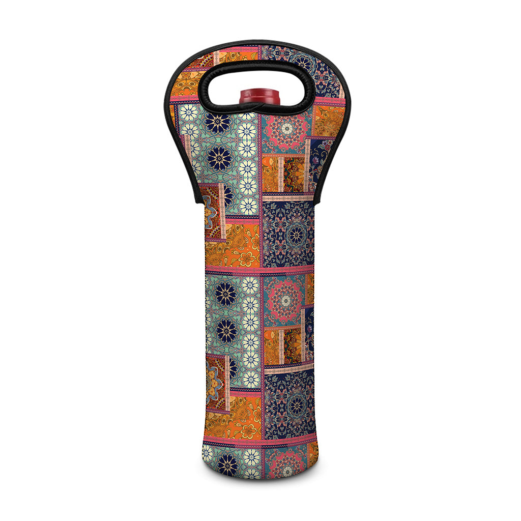 Ethnic Floral Patchwork Pattern Print Single Neoprene Wine Tote