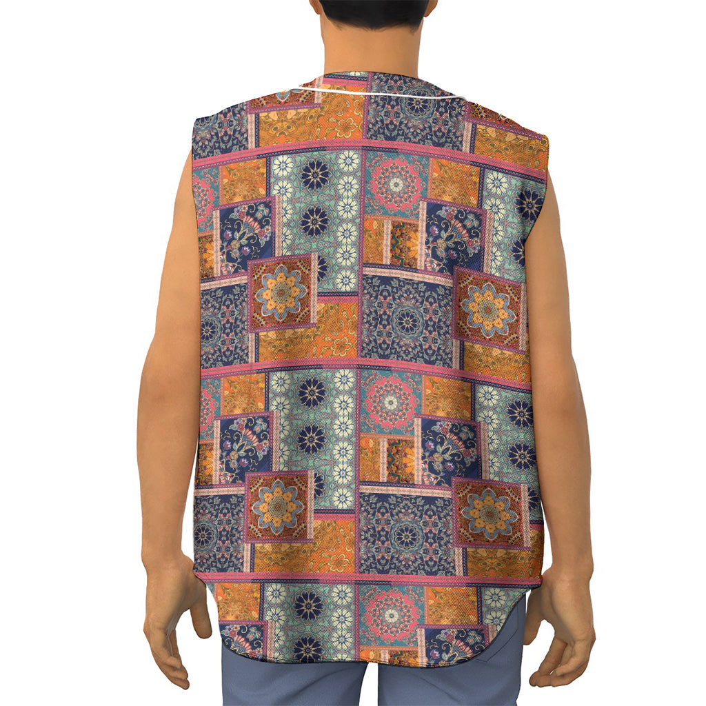 Ethnic Floral Patchwork Pattern Print Sleeveless Baseball Jersey