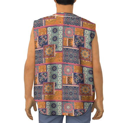 Ethnic Floral Patchwork Pattern Print Sleeveless Baseball Jersey
