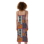 Ethnic Floral Patchwork Pattern Print Slim Fit Midi Cami Dress