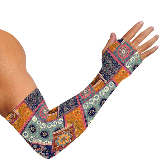 Ethnic Floral Patchwork Pattern Print Sun Protection Arm Sleeves
