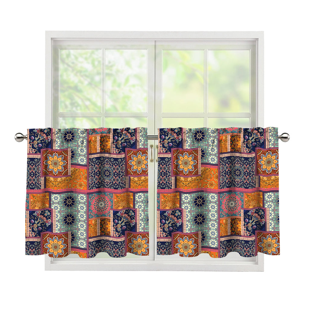 Ethnic Floral Patchwork Pattern Print Tier Curtains