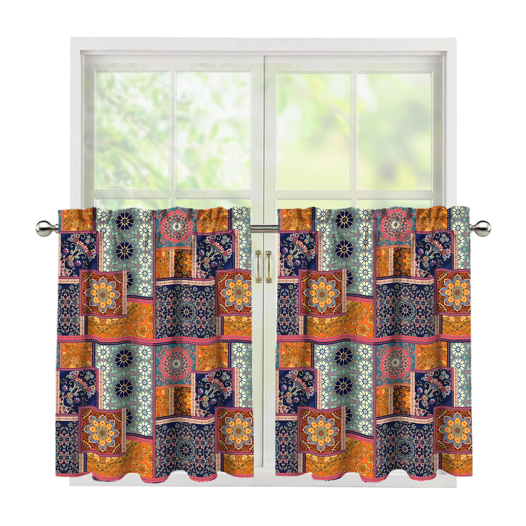 Ethnic Floral Patchwork Pattern Print Tier Curtains