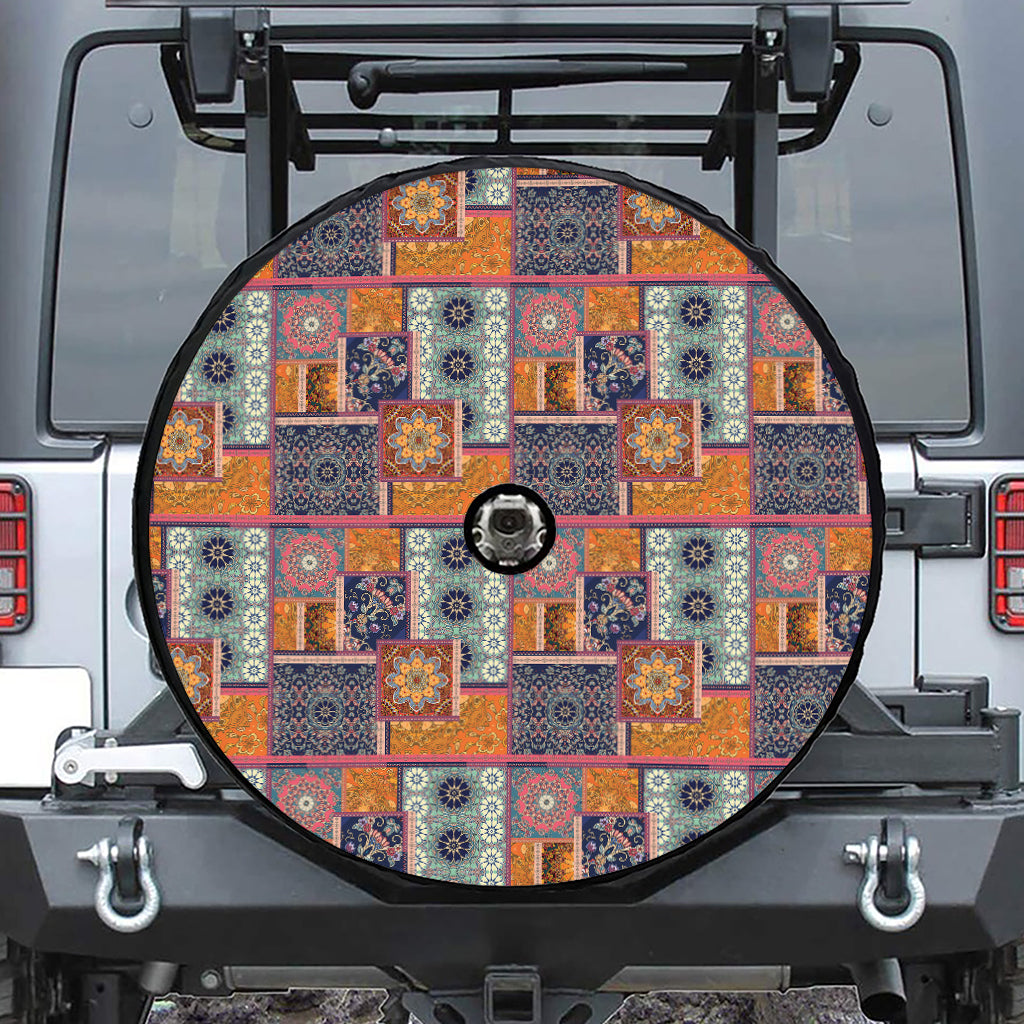 Ethnic Floral Patchwork Pattern Print Tire Cover With Camera Hole