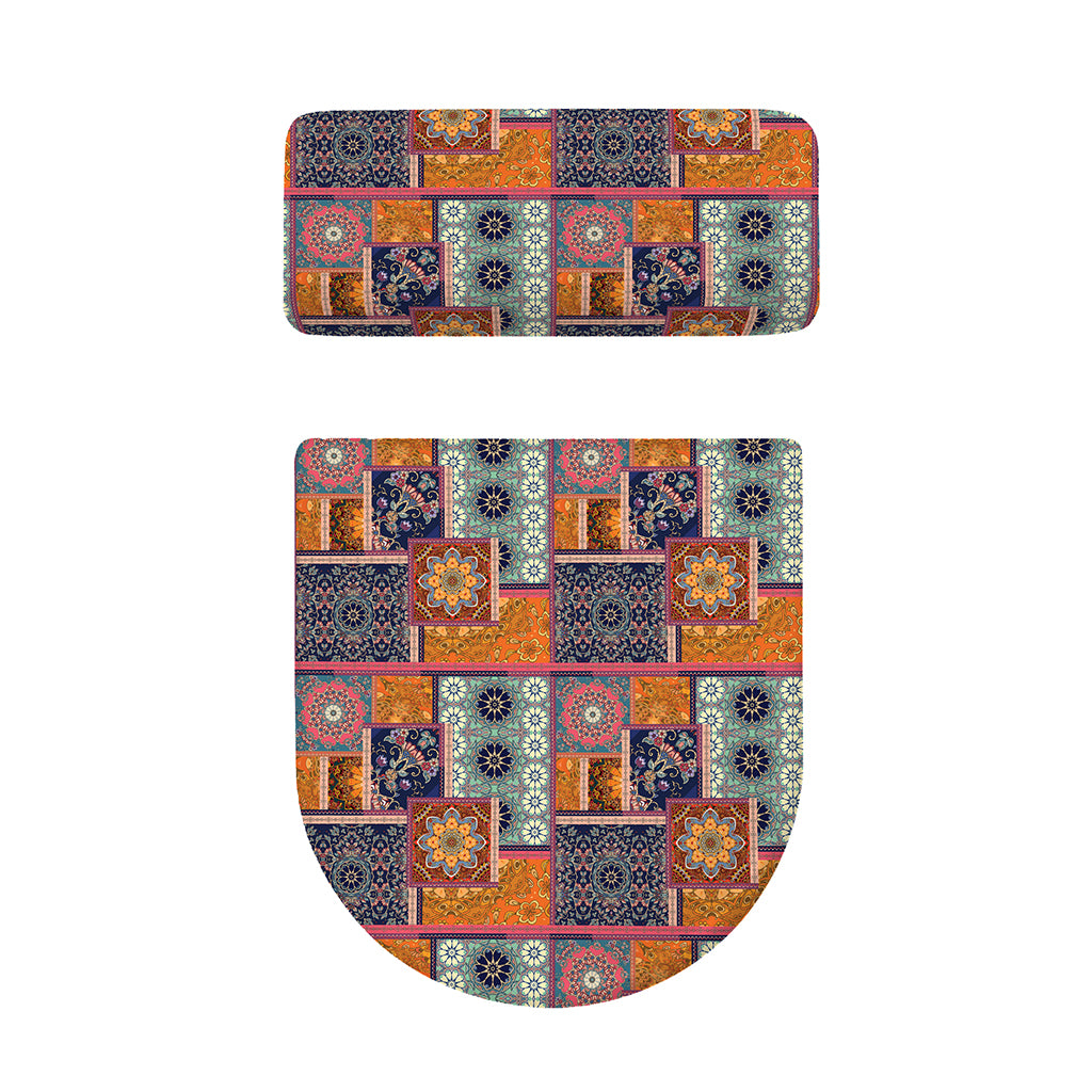 Ethnic Floral Patchwork Pattern Print Toilet Lid And Tank Cover Set