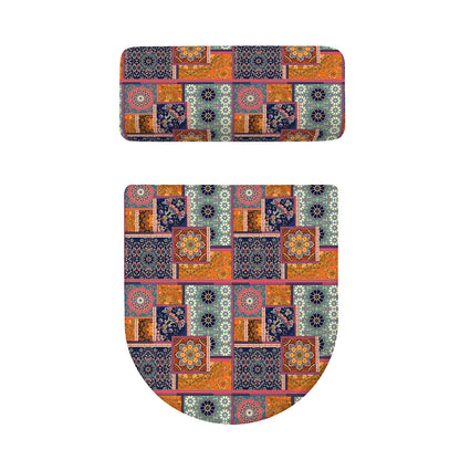 Ethnic Floral Patchwork Pattern Print Toilet Lid And Tank Cover Set
