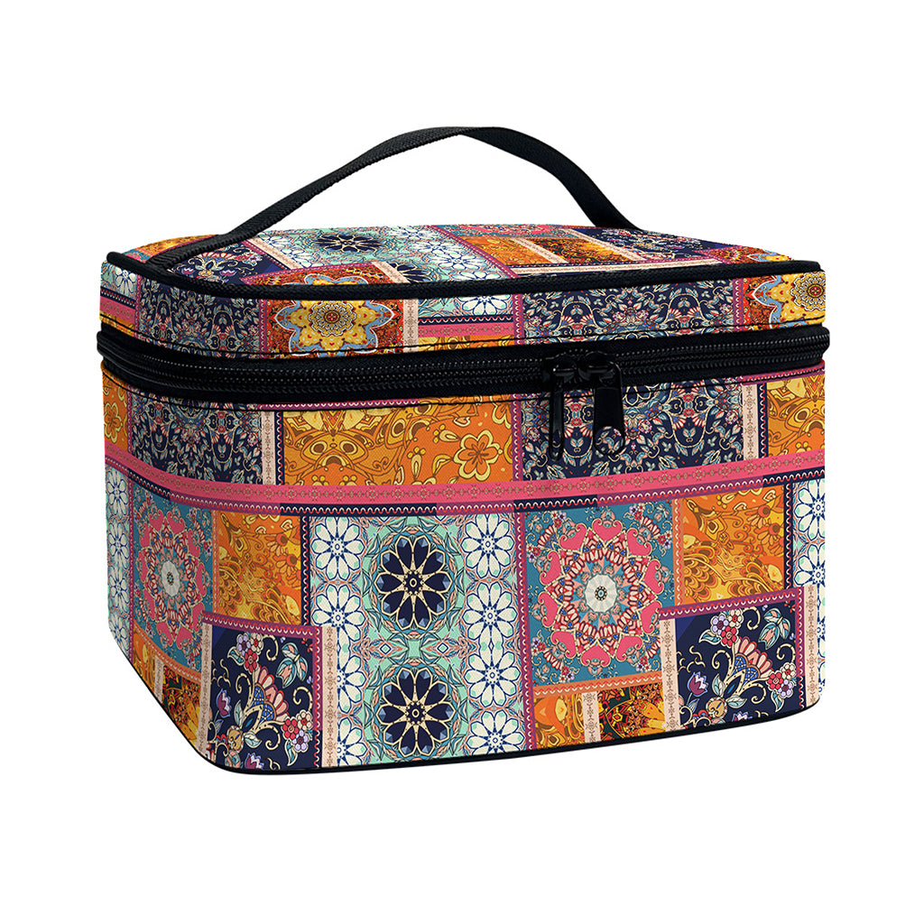 Ethnic Floral Patchwork Pattern Print Travel Makeup Bag