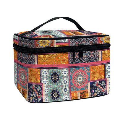 Ethnic Floral Patchwork Pattern Print Travel Makeup Bag