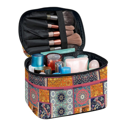 Ethnic Floral Patchwork Pattern Print Travel Makeup Bag