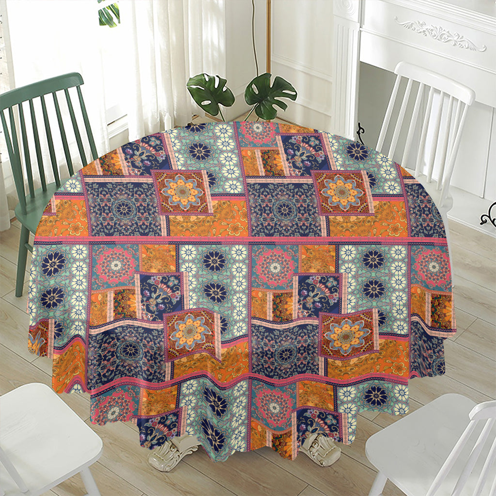 Ethnic Floral Patchwork Pattern Print Waterproof Round Tablecloth