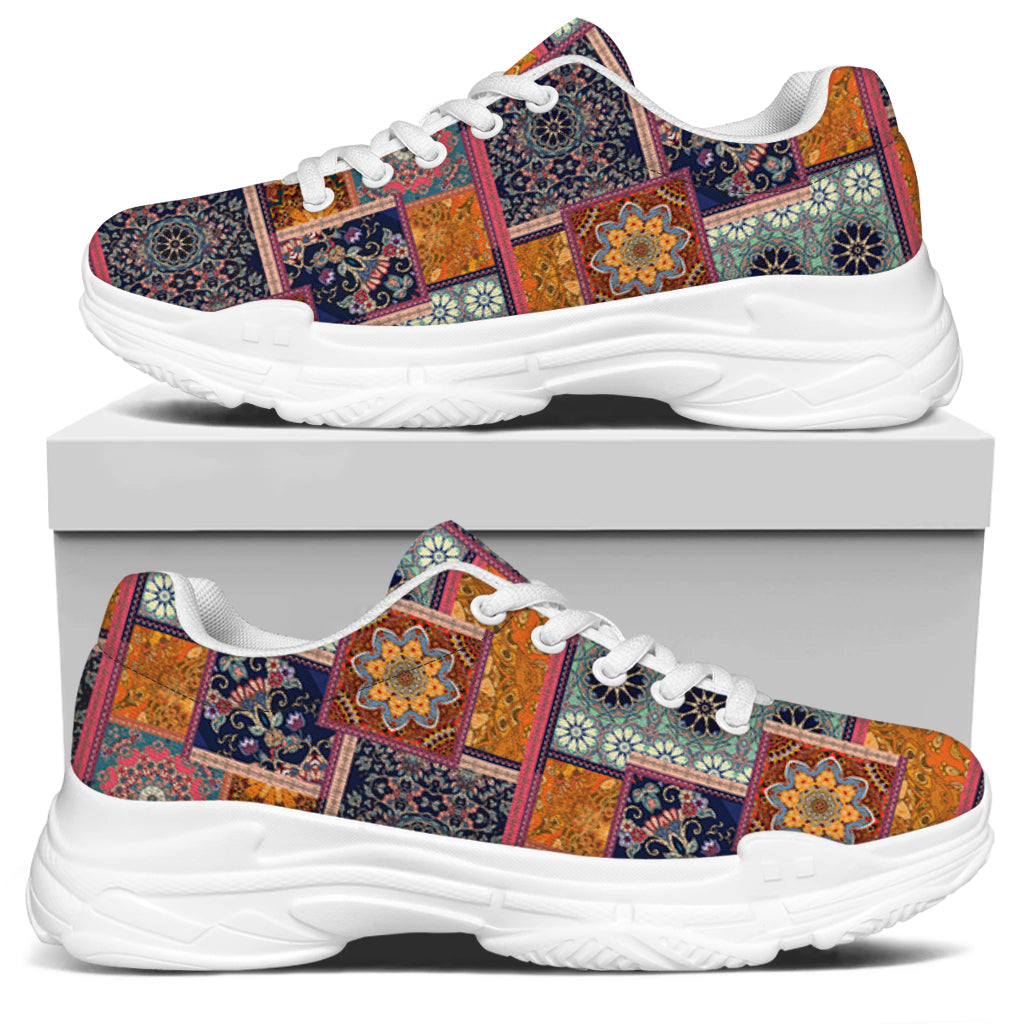Ethnic Floral Patchwork Pattern Print White Chunky Shoes