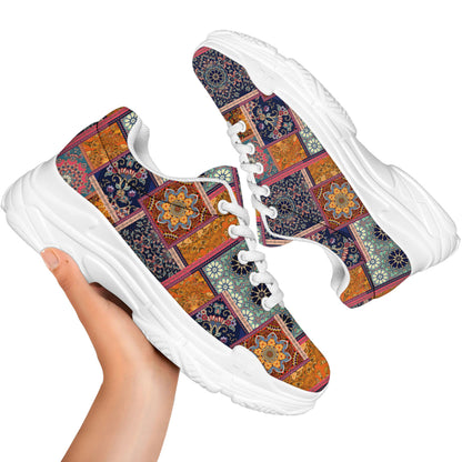 Ethnic Floral Patchwork Pattern Print White Chunky Shoes