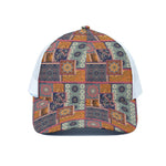 Ethnic Floral Patchwork Pattern Print White Mesh Trucker Cap