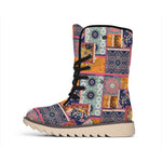 Ethnic Floral Patchwork Pattern Print Winter Boots