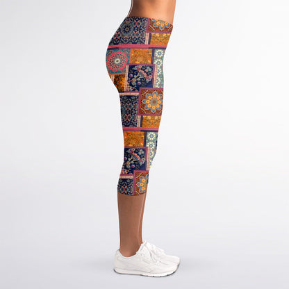 Ethnic Floral Patchwork Pattern Print Women's Capri Leggings