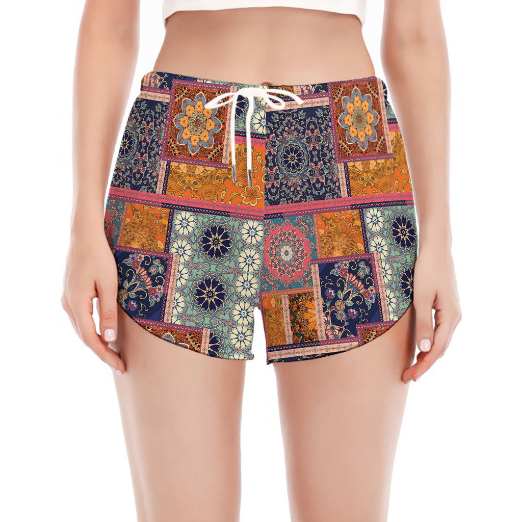 Ethnic Floral Patchwork Pattern Print Women's Split Running Shorts