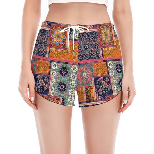Ethnic Floral Patchwork Pattern Print Women's Split Running Shorts