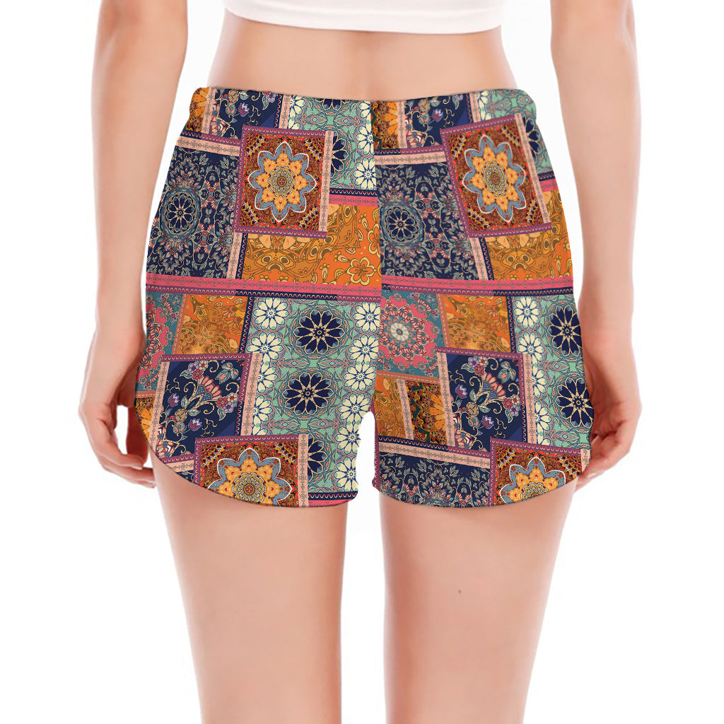 Ethnic Floral Patchwork Pattern Print Women's Split Running Shorts