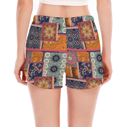 Ethnic Floral Patchwork Pattern Print Women's Split Running Shorts