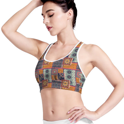 Ethnic Floral Patchwork Pattern Print Women's Sports Bra